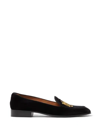 Stella Mccartney Logo-embroidered Velvet Loafers In Black