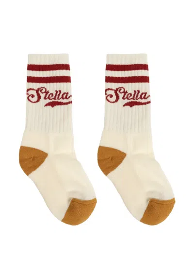 Stella Mccartney Kids' Logo-intarsia Striped Socks In Neutrals