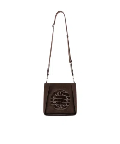 Stella Mccartney Logo Crocodile-effect Shoulder Bag In Brown