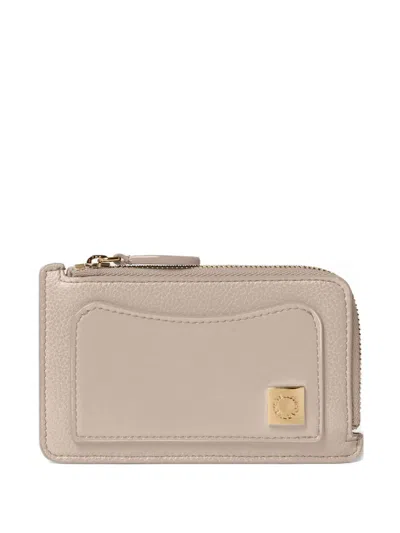 Stella Mccartney Logo-plaque Zipped Cardholder In Neutral
