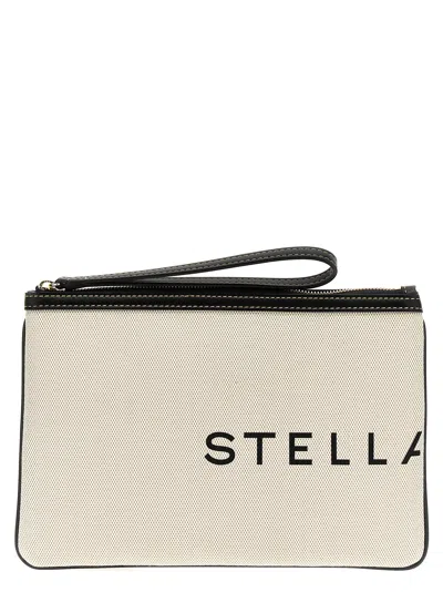 Stella Mccartney Logo-print Cotton Clutch In Beige