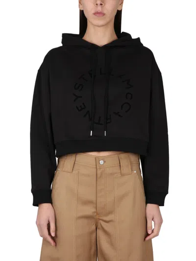 Stella Mccartney Logo-print Cropped Cotton Sweatshirt In Black