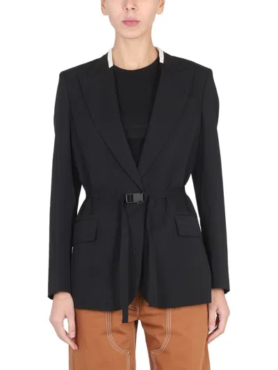Stella Mccartney Lola' Belted Peak Lapel Wool Double Breasted Blazer In Black