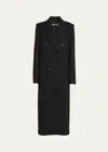 Stella Mccartney Long Double Breasted Wool Overcoat In Black