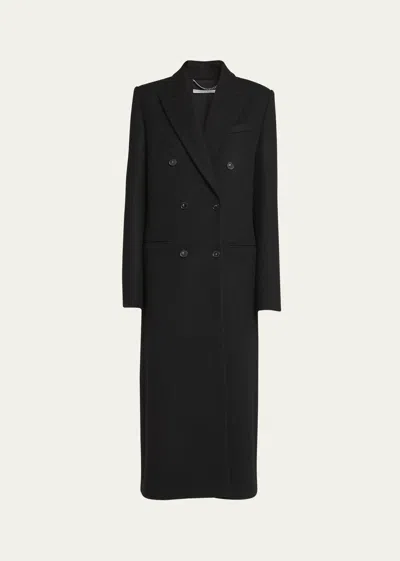 Stella Mccartney Long Double Breasted Wool Overcoat In Black