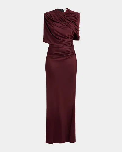 Stella Mccartney Long Draped Cape Cutout Gown In Dark Cherr
