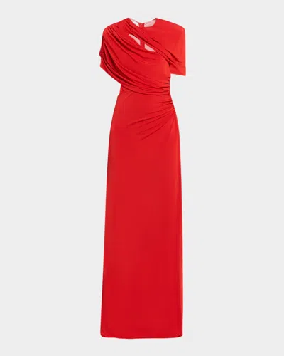 Stella Mccartney Long Draped Cape Cutout Gown In Red