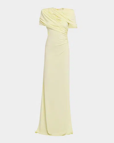Stella Mccartney Long Draped Cape Cutout Gown In Yellow