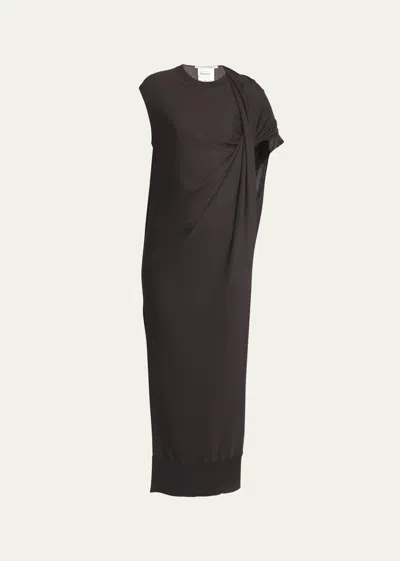 Stella Mccartney Long Draped Sleeve Wool Dress In Chocolate Brown