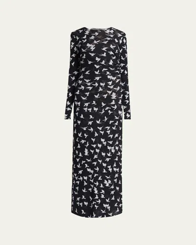STELLA MCCARTNEY LONG MESH BIRD PRINT DRESS