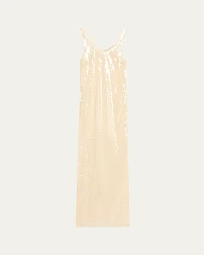 Stella Mccartney Long Sheer Sequined Tank Gown In Cream
