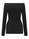 Stella Mccartney Womens Off-shoulder Long-sleeve Compact-knit Top Black In Black