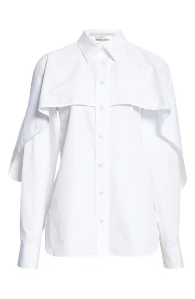 Stella Mccartney Long Sleeve Cotton Cape Shirt In Pure White