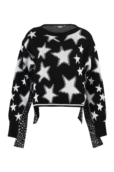 Stella Mccartney Long Sleeve Crew-neck Sweater With Star Pattern In Black