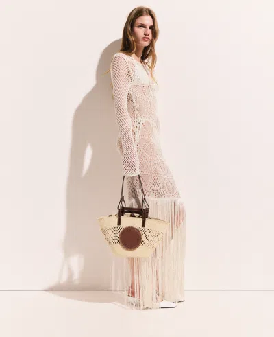 Stella Mccartney Long Sleeve Crochet Maxi Dress In Brown