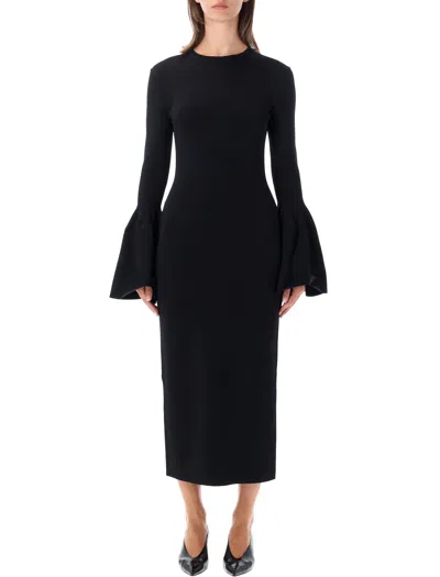 Stella Mccartney Long Sleeve Flared Cuff Midi Dress In Nero