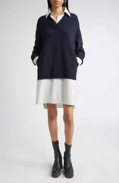 Stella Mccartney Long Sleeve Mixed Media Wool, Silk & Cotton Dress
