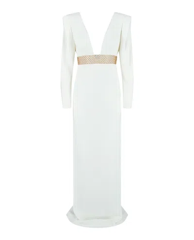 Stella Mccartney Long Sleeve Plunging-neck Gown In White