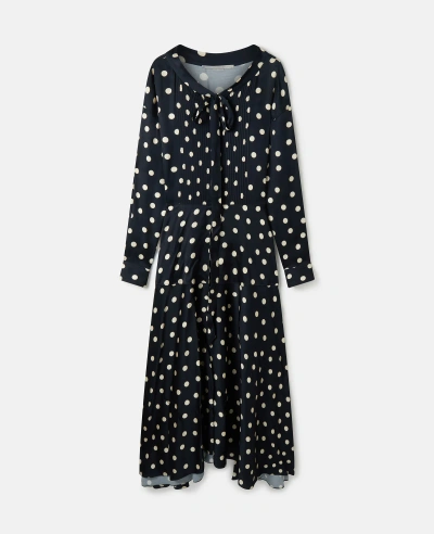 Stella Mccartney Long-sleeve Polka Dot Maxi Dress In Black With Cream