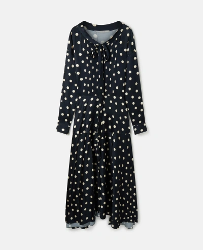 Stella Mccartney Long-sleeve Polka Dot Maxi Dress In Black Cream
