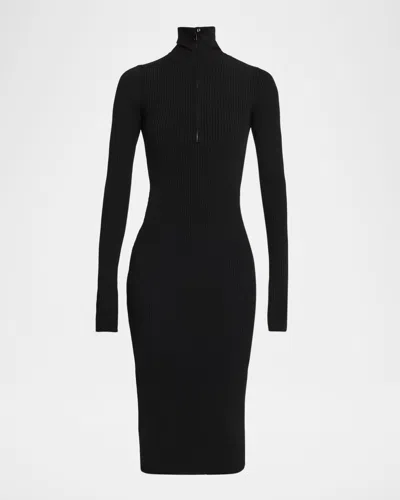 Stella Mccartney Long-sleeve Zip-front Rib-knit Midi Dress In Black