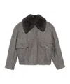 Stella Mccartney Teddy Wool Trimmed Zipped Jacket Unlined In Gray
