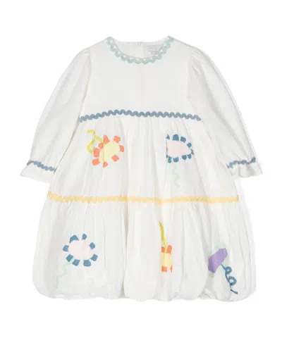 Stella Mccartney Kids' Floral-embroidery Linen Cotton Dress In White
