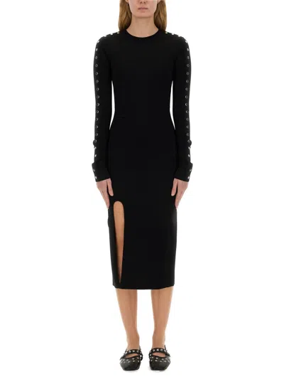 Stella Mccartney Long-sleeve Leg Slit Midi Dress In Black