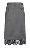 Stella Mccartney Low-rise Lace-trimmed Stretch-wool Midi Skirt In Grey
