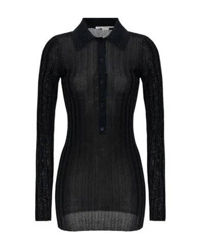 Stella Mccartney Lurex Ribbed-knit Polo Top In Black