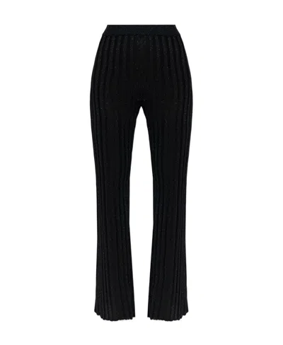 Stella Mccartney Lurex Ribbed-knit Straight-leg Trousers In Black
