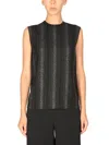 Stella Mccartney Metallic Stripe Sleeveless Crossbar Top In Black