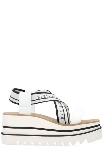 STELLA MCCARTNEY STELLA MCCARTNEY LUX RAFFIA/CANVAS PLATFORM WEDGE SANDALS