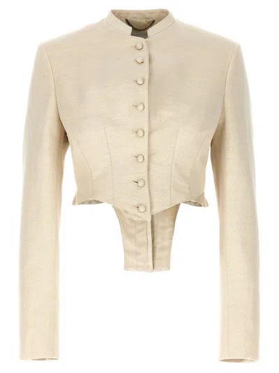 Stella Mccartney Mandarin Collar Cropped Jacket In Beige