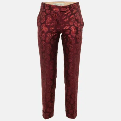 Pre-owned Stella Mccartney Maroon Brocade Tailored Trousers S In Burgundy