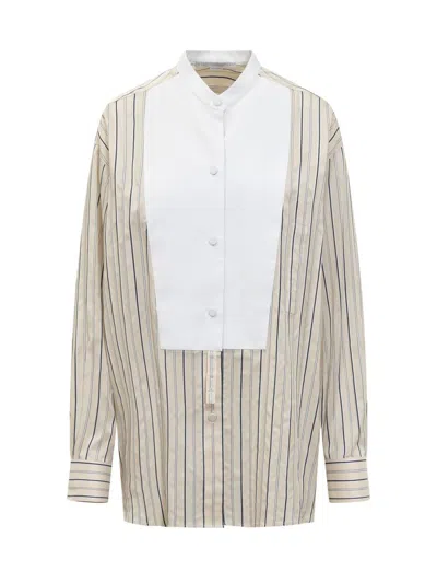 Stella Mccartney Maxi Shirt With Striped Pattern In Neutral