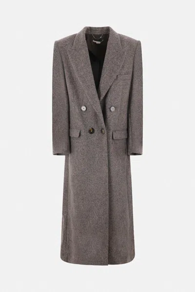 Stella Mccartney Maxi Tweed Coat In In Concrete