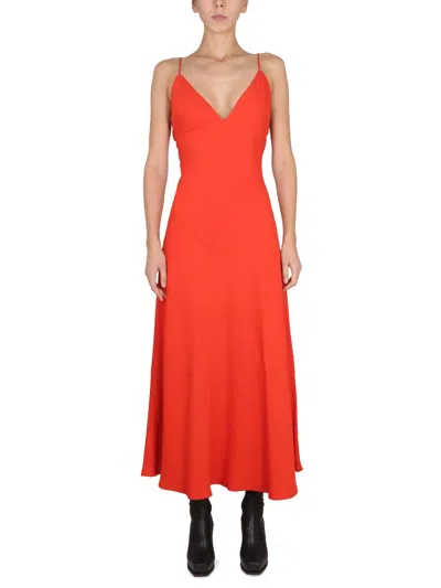 Stella Mccartney Maxi V-neck Dress With Concealed Zipper Closure In Red