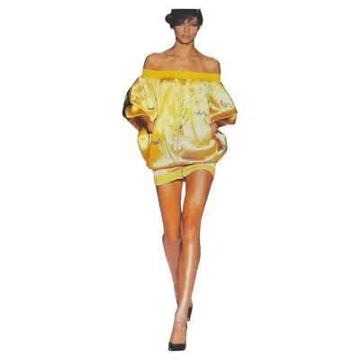 Pre-owned Stella Mccartney Mccartney Runway Silk Satin Print Zip Jacket Or Offshoulder Bubble Dress Ss 2003 In Brown