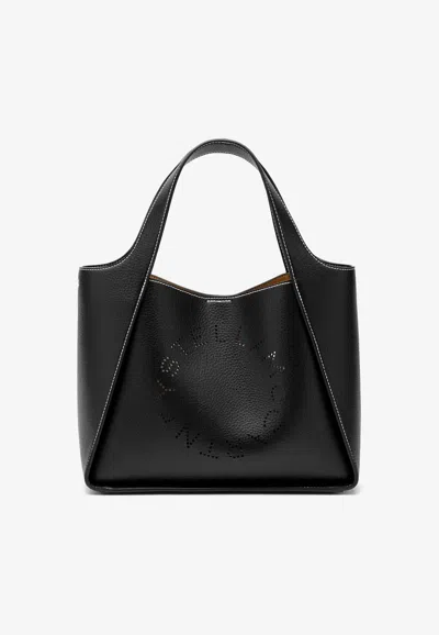 Stella Mccartney Medium Perforated Logo Eco Leather Tote Bag In Black