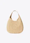 Stella Mccartney Medium Woven Raffia Hobo Bag In Sand