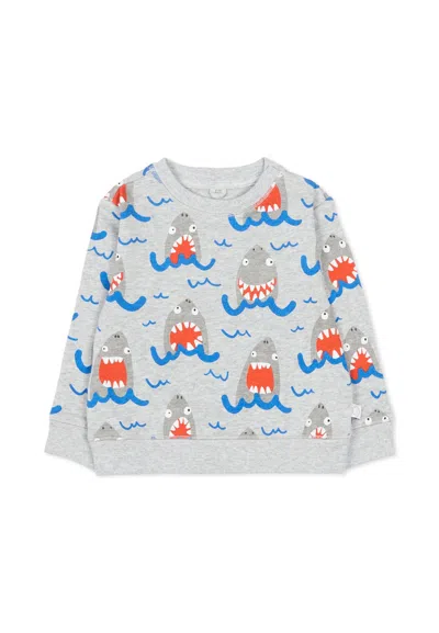 Stella Mccartney Melanged Grey Sweathsirt With Sharks For Baby Boy In Gray
