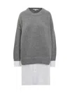 Stella Mccartney Merino And Poplin Sweater In Grey Melange