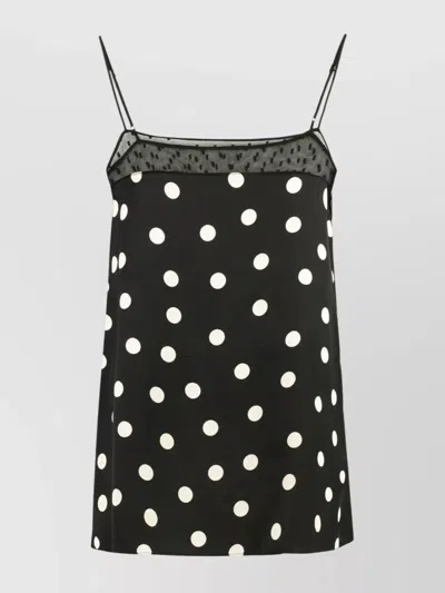 Stella Mccartney Mesh Detail Polka Dot Spaghetti Strap Top In Black
