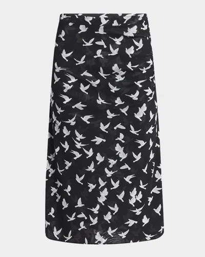 STELLA MCCARTNEY MESH FLYING BIRD HAZE RUCHED MIDI SKIRT