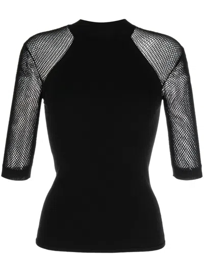 Stella Mccartney Mesh Panelled Knitted Top In Black