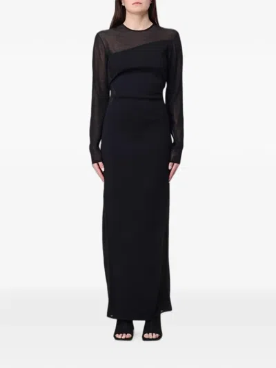 Stella Mccartney Mesh-panel Long-sleeve Maxi Dress In Black