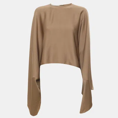 Pre-owned Stella Mccartney Metallic Beige Satin Draped Sleeve Cropped Top In Sand