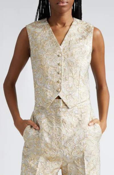 Stella Mccartney Metallic Brocade Crop Waistcoat In Gold