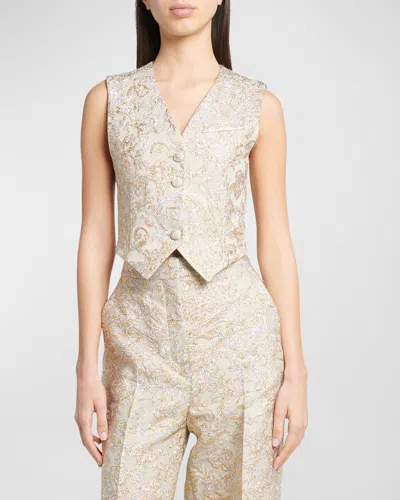 Stella Mccartney Metallic Brocade Crop Waistcoat In Gold